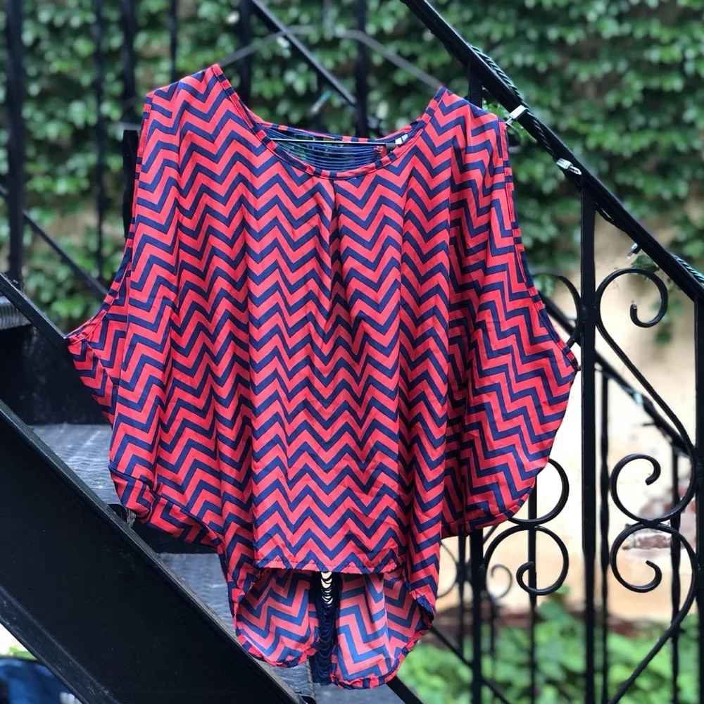 Red & Blue Chevron Fringe Top - Image 5