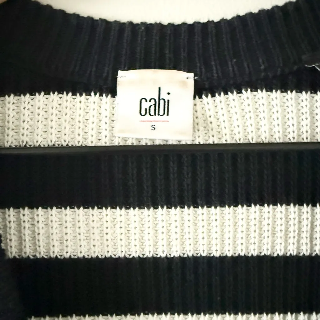 CAbi Cotton Short Sleeve Tunic Cardigan in Black and White Striped Size S - Image 5