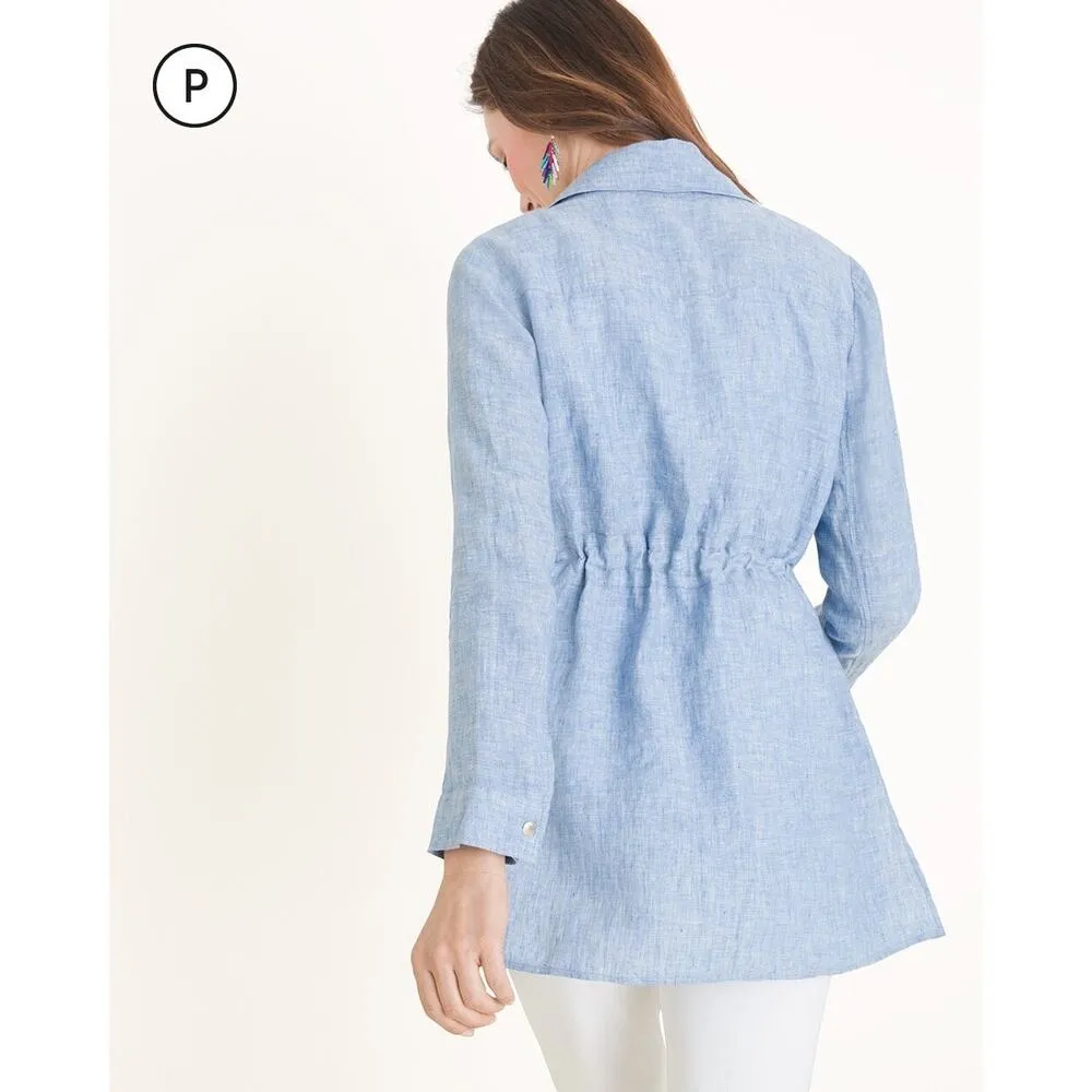 Chico's Chico’s Cross Dye Blue Linen Drawstring Utility Jacket Size L - Image 2