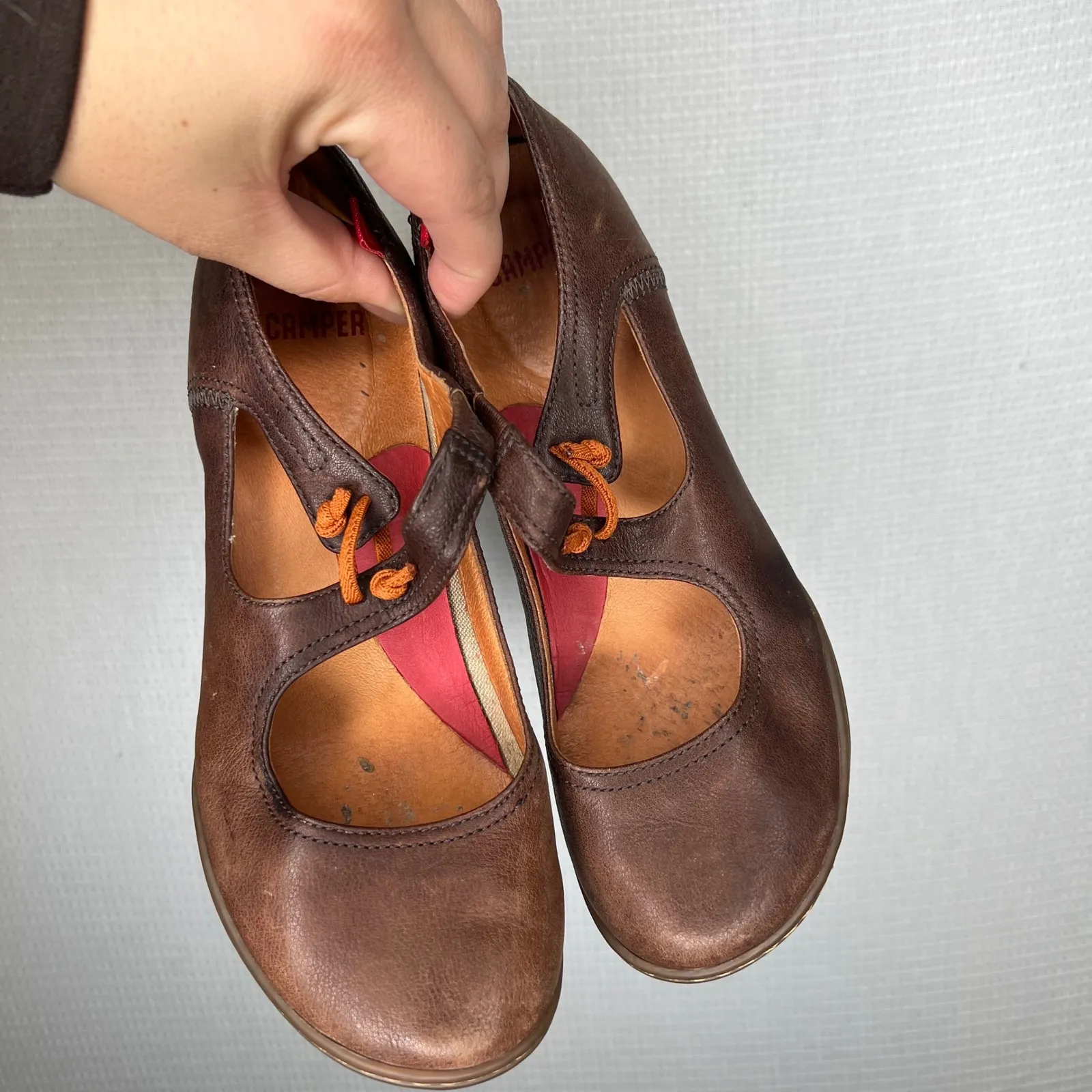 Camper Brown Leather Mary Jane Heels Shoes EU 37‎ Unique Style Casual Size 7 - Image 2