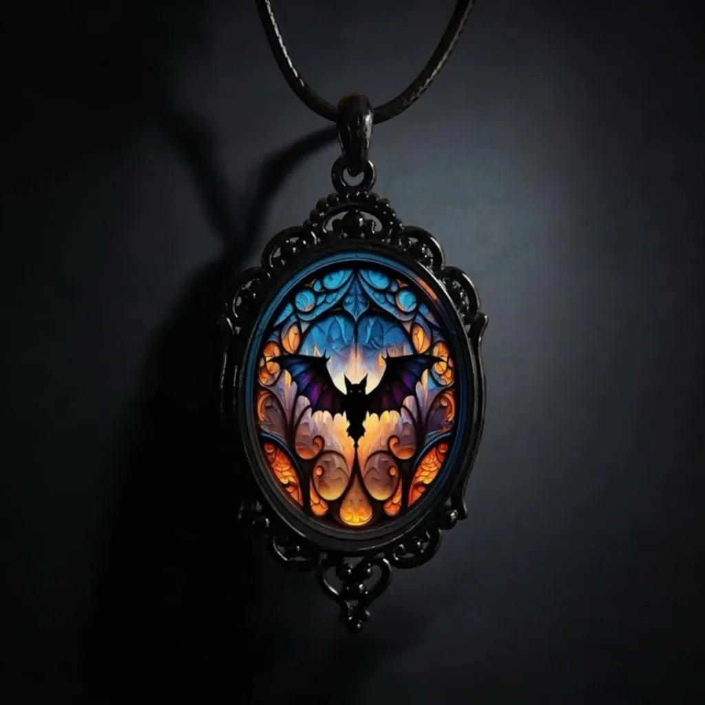 Vintage Style Bat Cameo Pendant‎ Necklace Gothic Halloween Faux Fashion Jewelry Black - Image 7