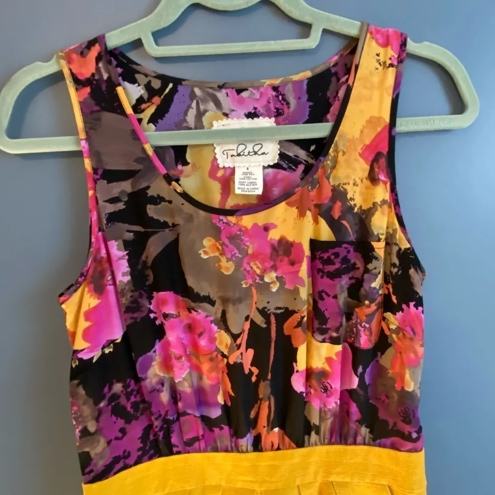 Anthropologie Tabitha Sleeveless‎ Dress Silk Floral Yellow Womens Size 4 Pockets - Image 4