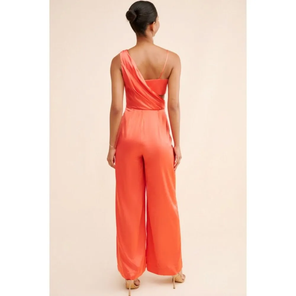 Amur Blynn Satin Cut Out Jumpsuit Spicy Coral Womens Size 2 Red - Image 4