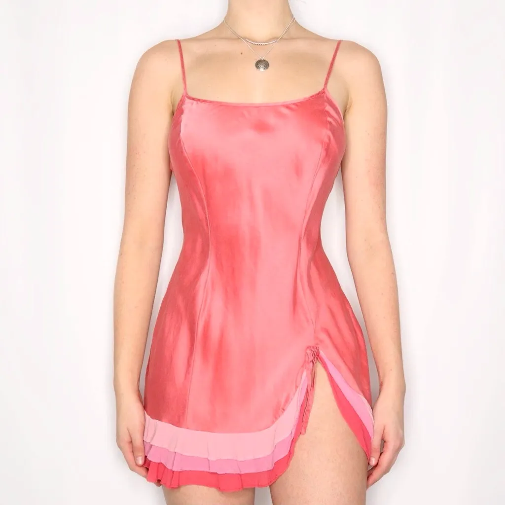 Victoria’s Secret Y2K Silk Mermaid Ruffle Pink Slip Dress Vintage Chemise Size M - Image 2