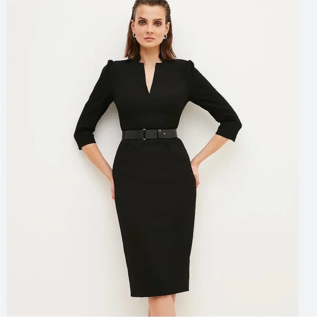 Karen Millen Compact Stretch Belted Forever Pencil Midi Dress Size 12 - Image 2