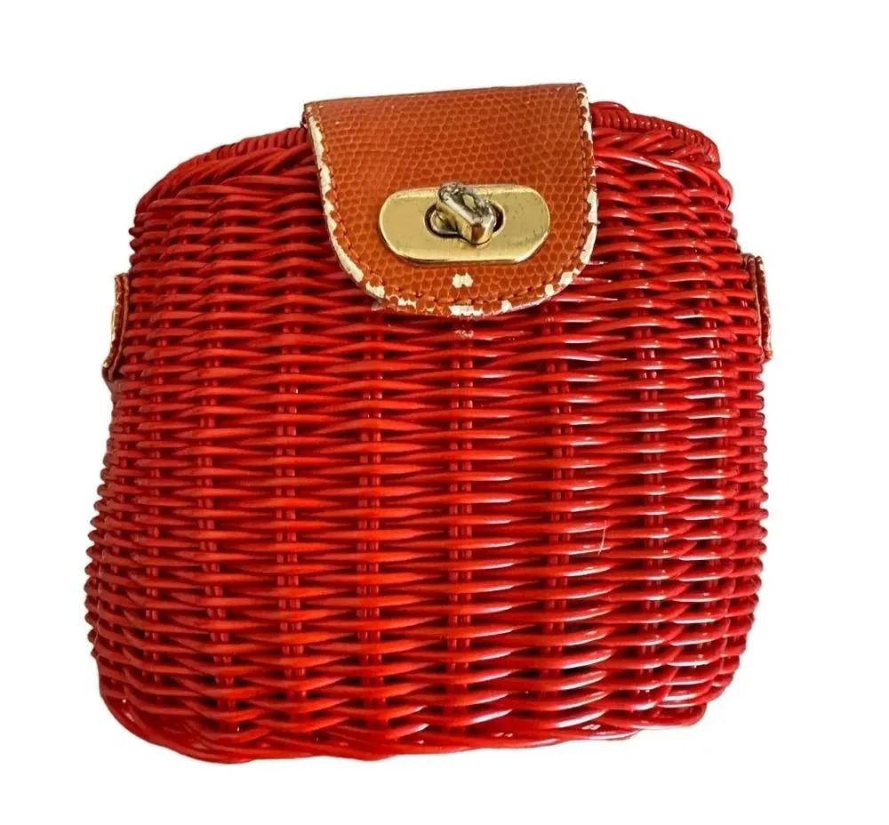 Maggi B Shoulder Bag Wicker Purse Square Bag Burnt Orange 7" L x 5" H 17" strap - Image 3