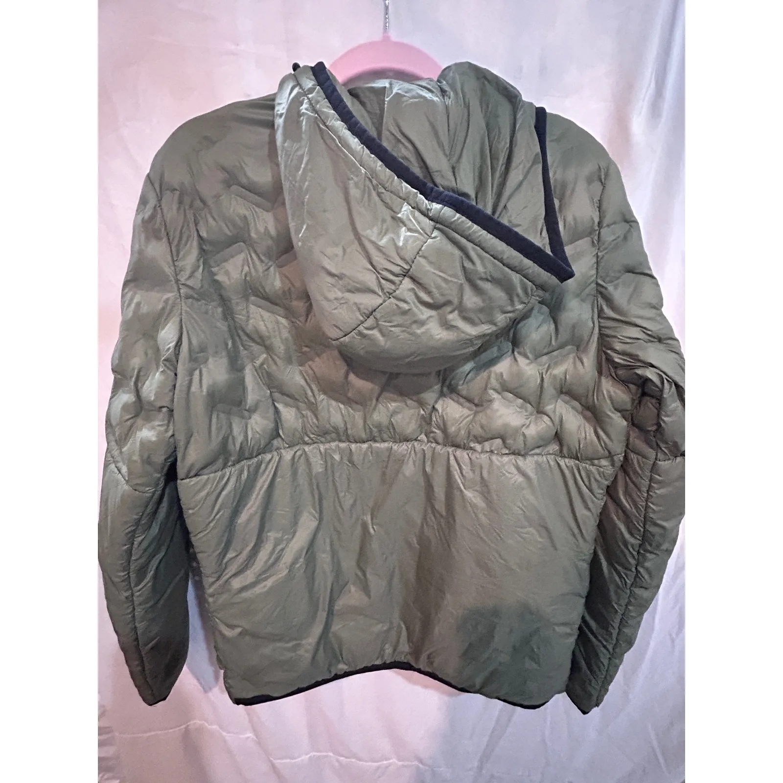 Olive Green Packable Hooded Down Puffer Jacket Small - Image 5