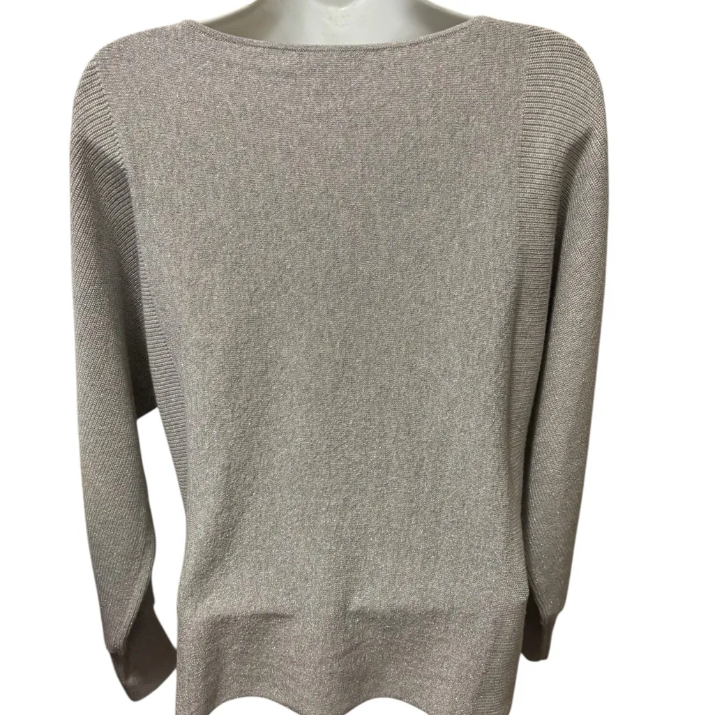 Tommy Bahama Shimmer Dolman Sleeve Lace Up Tie Front Sweater Sz S Gray Sparkle - Image 2