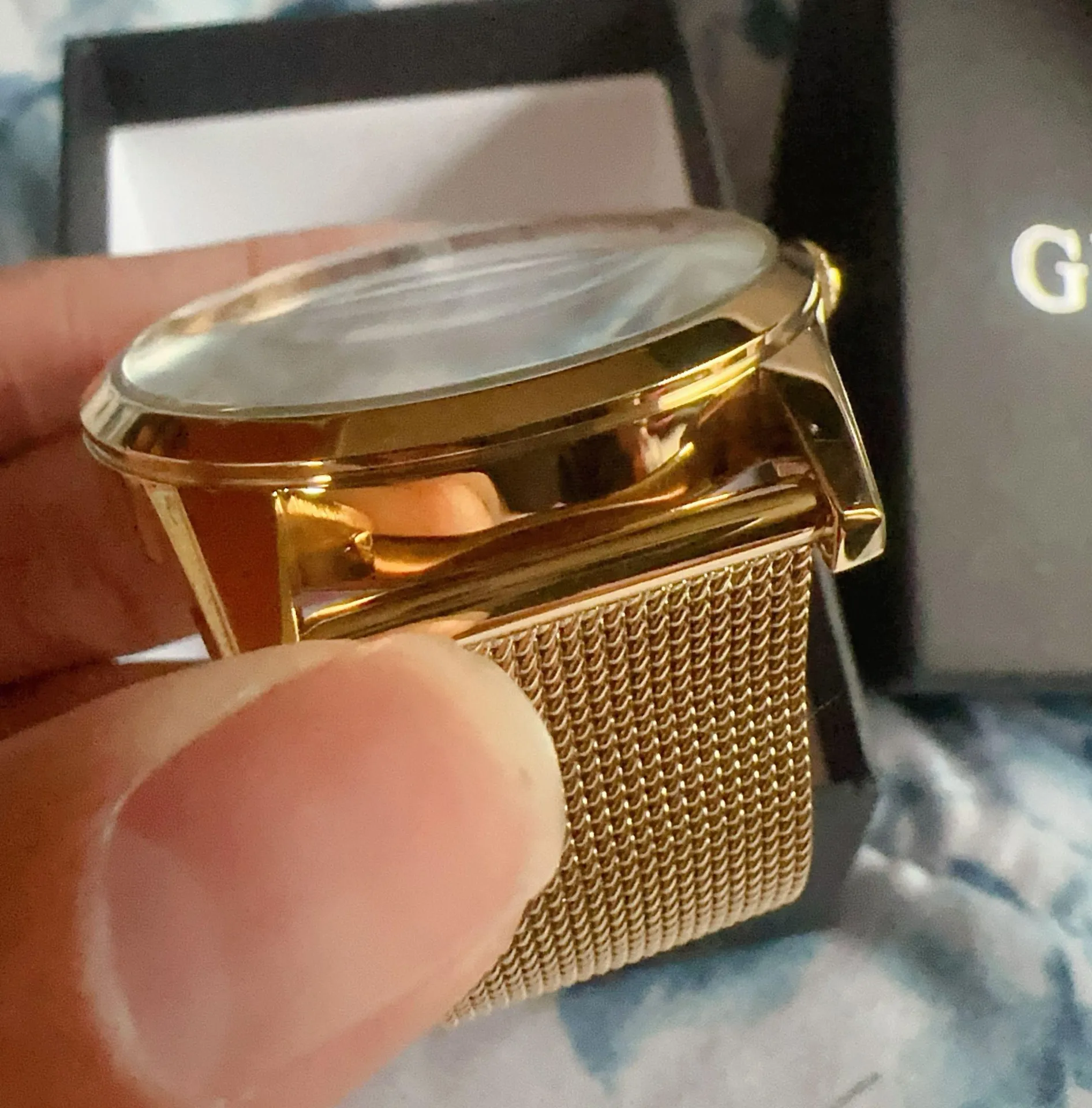 gold tone analog watch MESH BAND ADJUSTABLE BRACELET  - Image 2