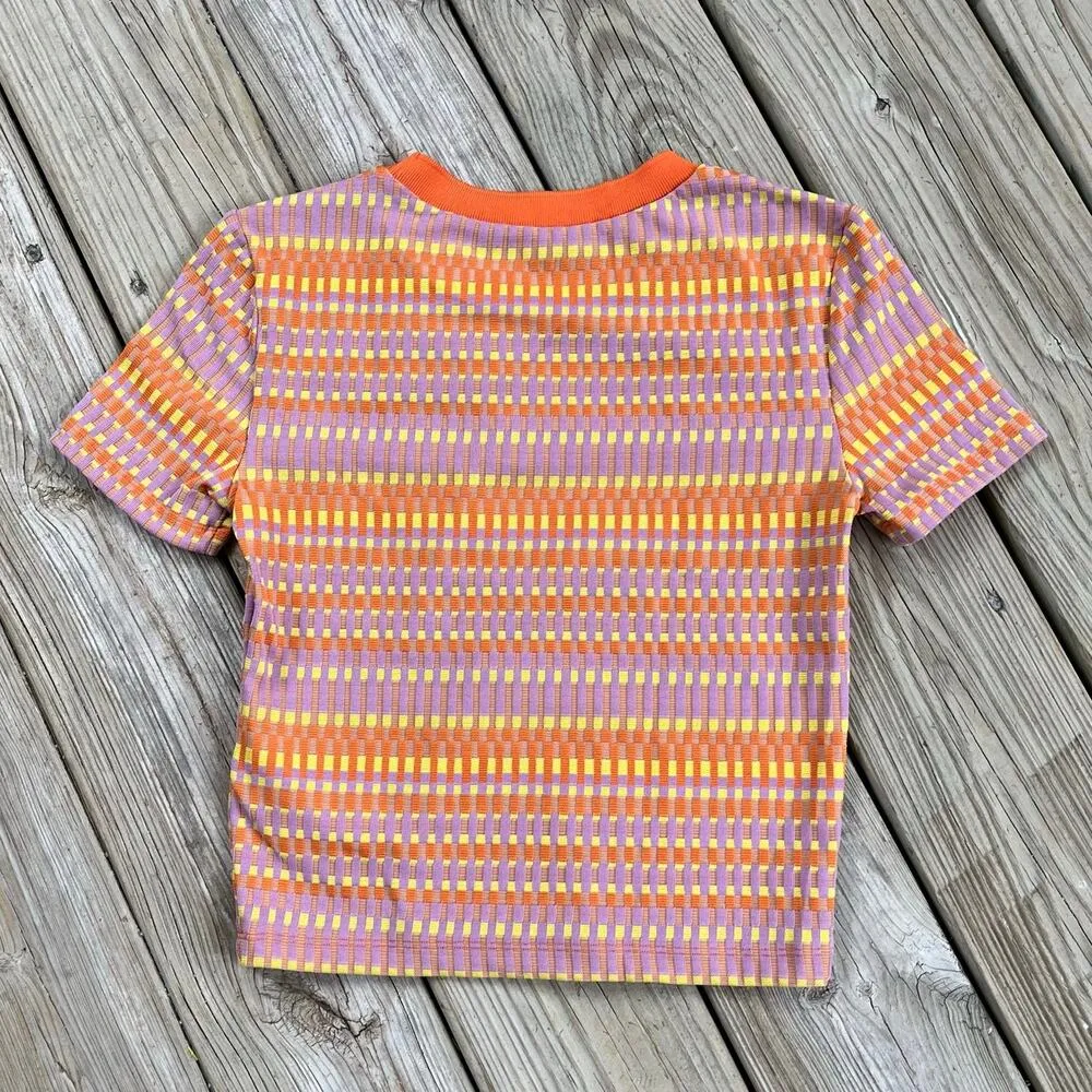 Zara Women's Colorful Retro Print Striped Baby Tee Size S. NEW - Image 2