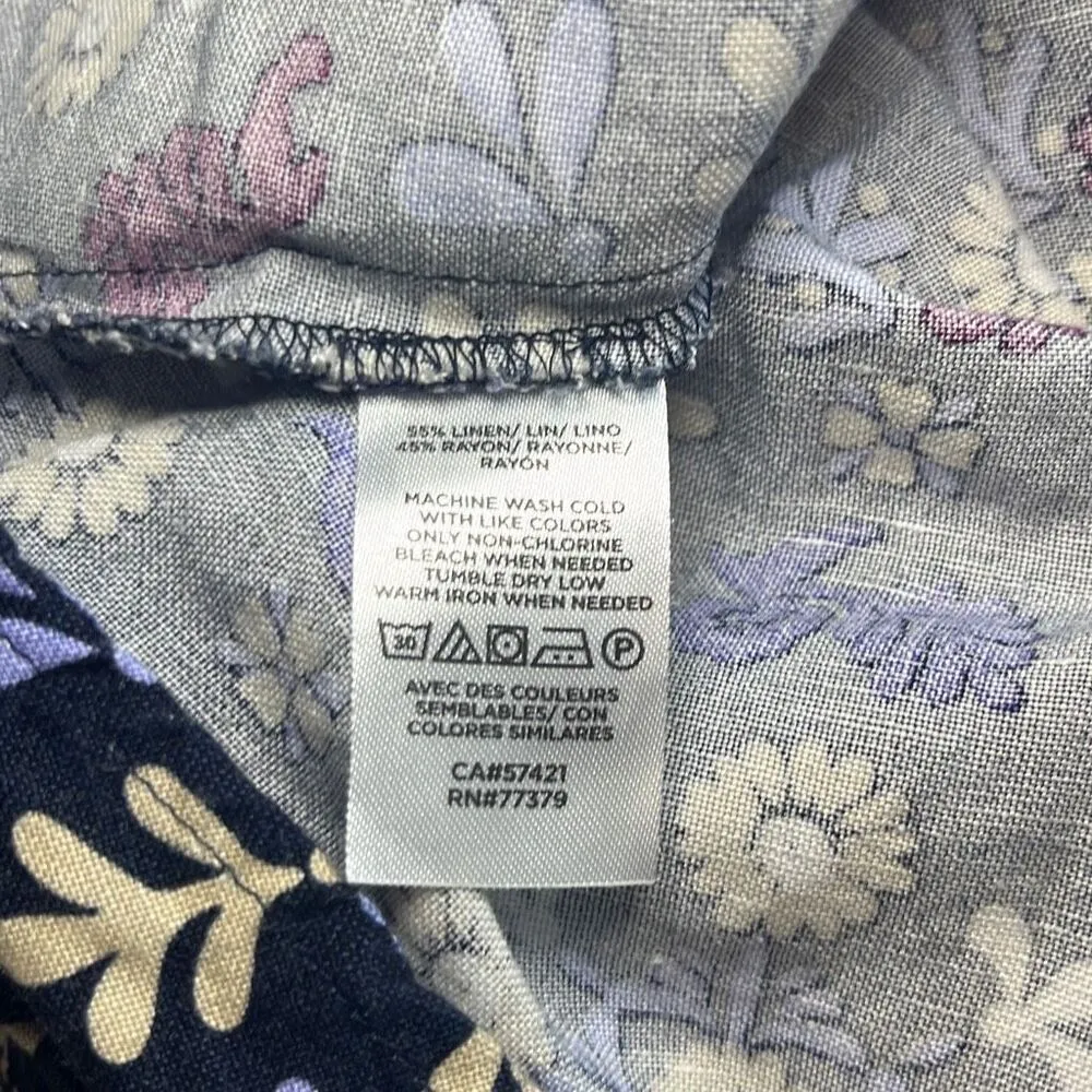 Ann Taylor Factory XS Blue Purple Floral Linen Blend Flowy Top Workwear Office - Image 6