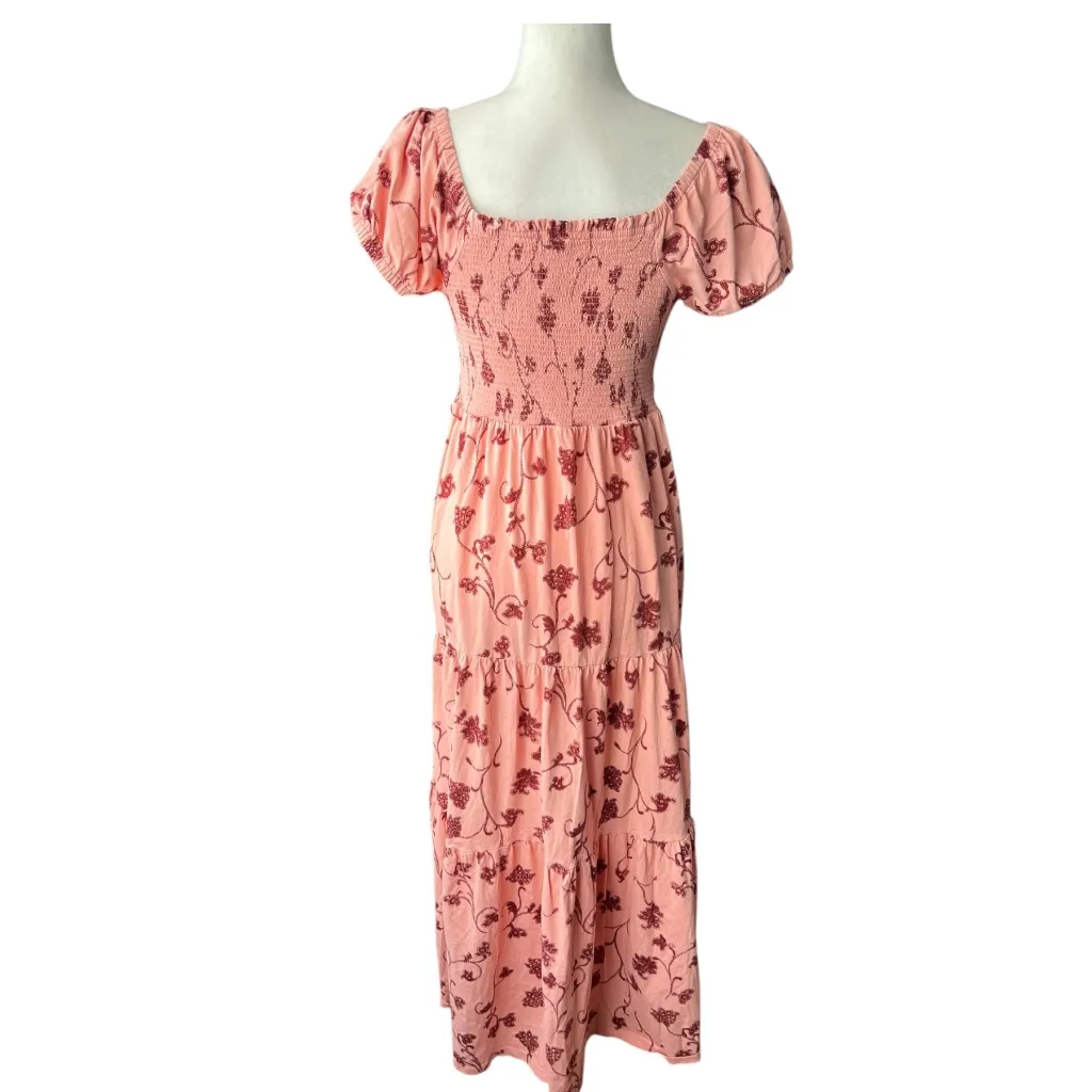 Anthropologie Daily Practice Cotton Tiered Floral Maxi Dress M Pink Size M - Image 2