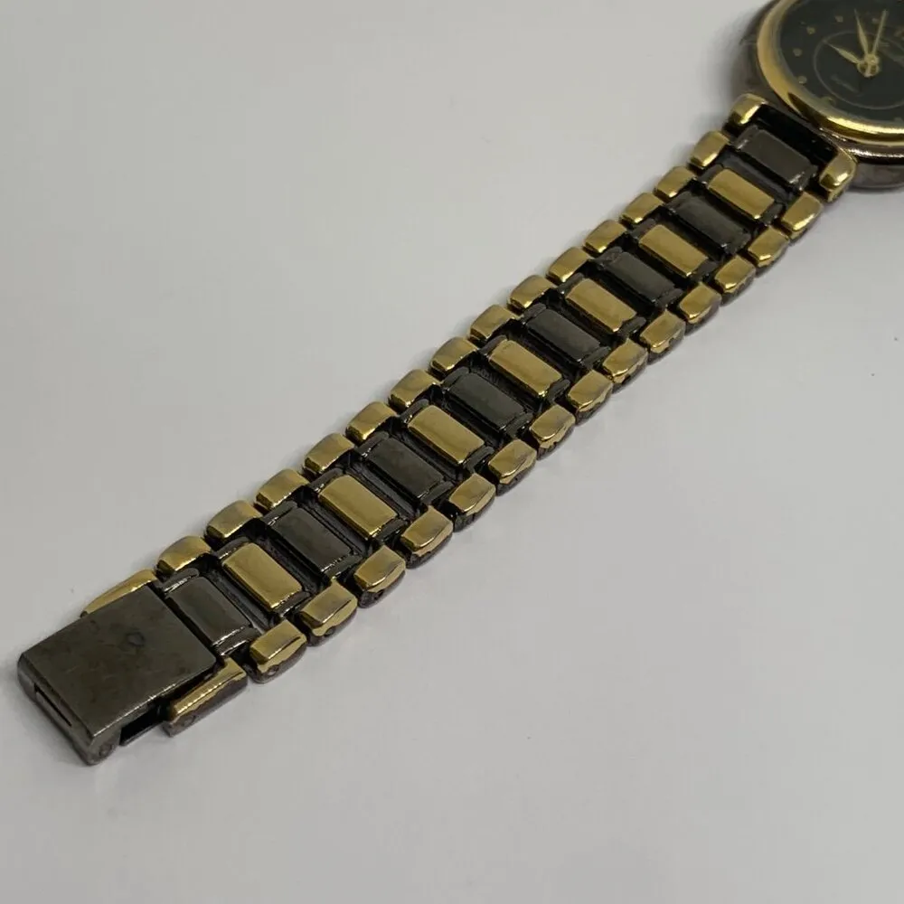 Vintage moulen women’s quartz analog watch 24mm case black gold tone 7.5” runs - Image 4