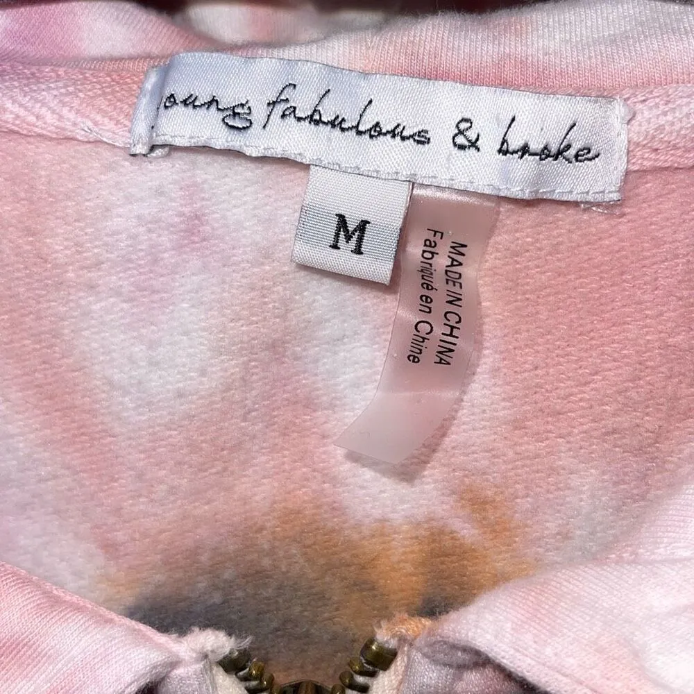 Young Fabulous & Broke Womens Full Zip Hoodie Cropped Medium‎ Pink Tie Dye - Image 5