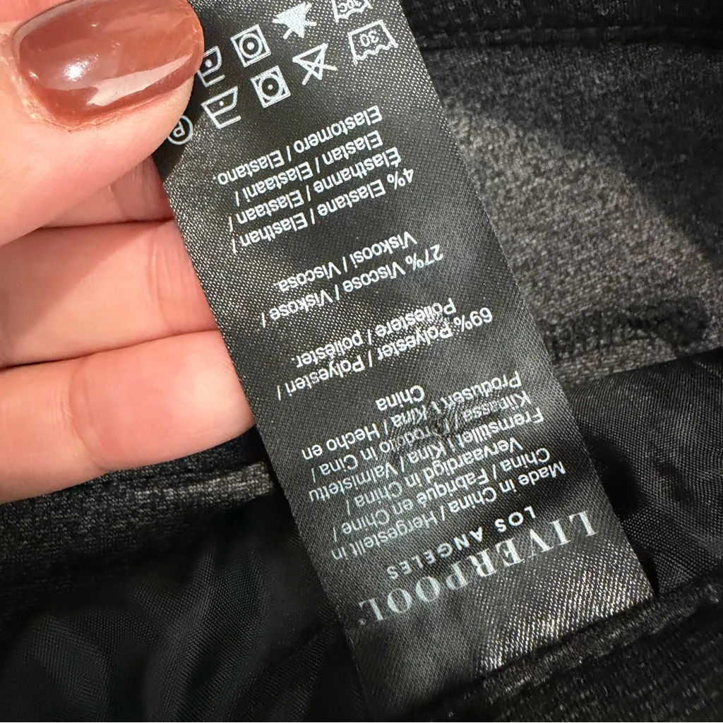 Liverpool Glen Plaid Harper Ponte Knit Pants Charcoal Brown 12/31 Workwear - Image 5