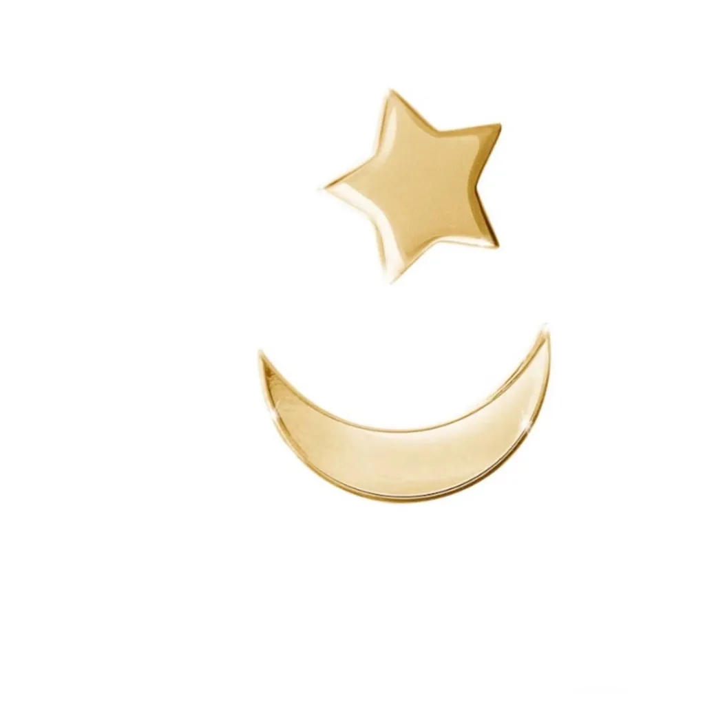 NEW Unisex Asymmetric Gold‎ Plated S925 Moon and Star Stud Earrings - Image 4