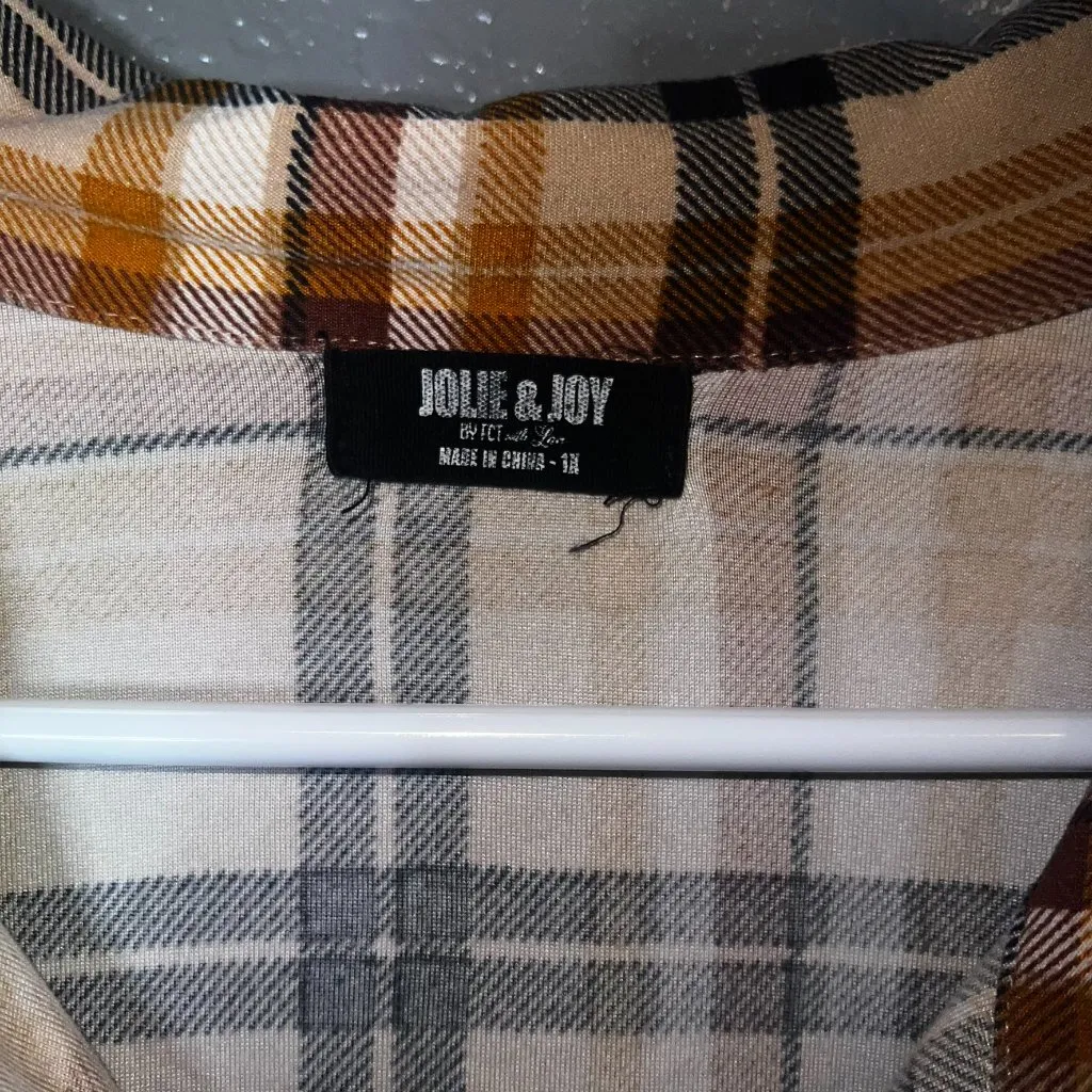 Jolie & Joy Plaid Shirt Dress Women’s 1XL – Button Down Long Sleeve Tunic Dress Yellow Size 1X - Image 3