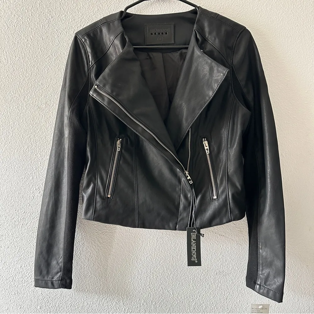 Blank NYC Black Moto Moonlighting Cropped Faux Leather Jacket - Image 2