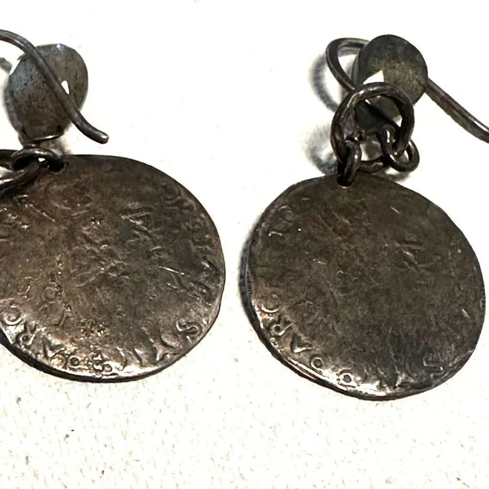 Sterling silver labradorite ancient riviera coin earrings - Image 3