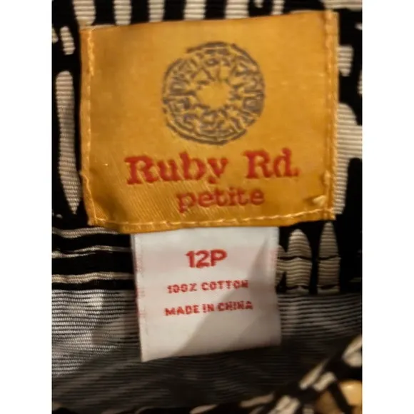 Ruby Rd Petite Black White Geometric Print Beaded Collar Jacket Women 12P - Image 2