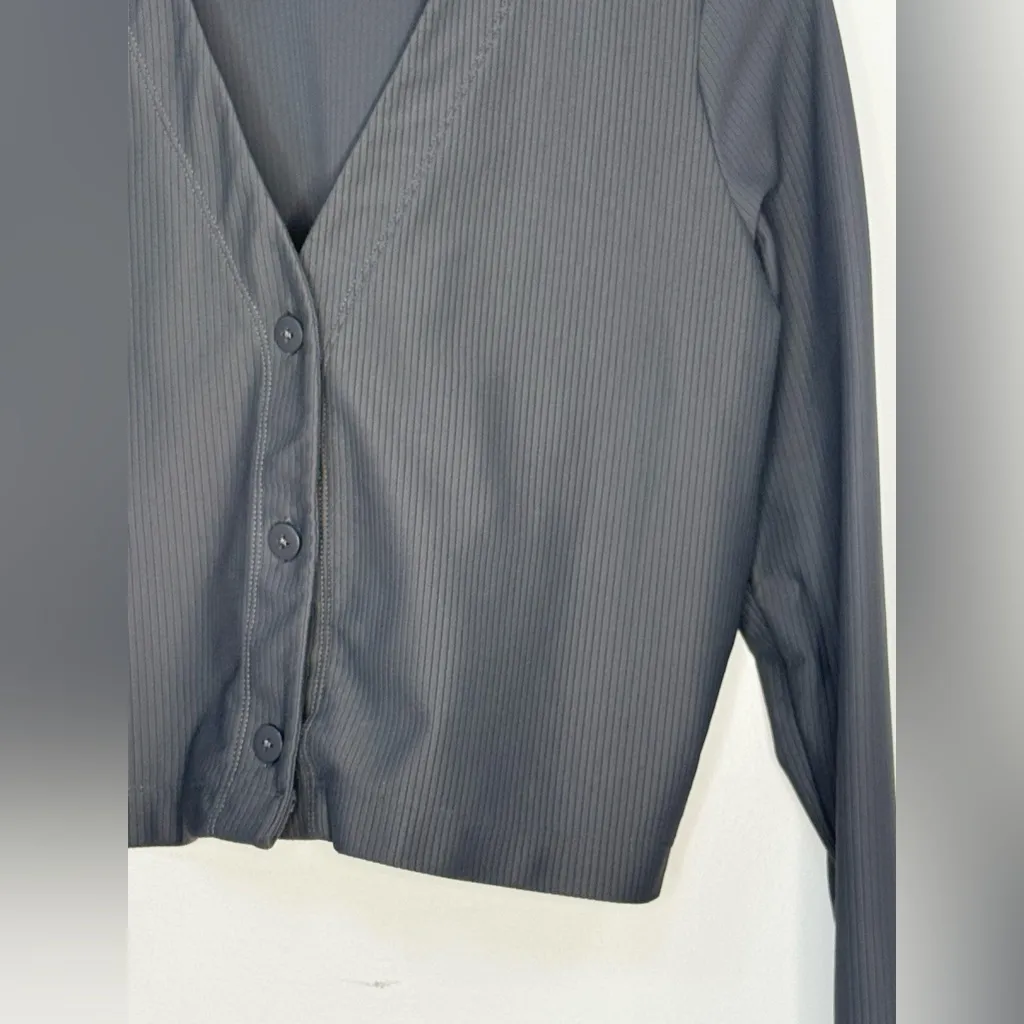 Calia Performance Grey Cropped Ribbed Cardigan XL Gray - Image 3