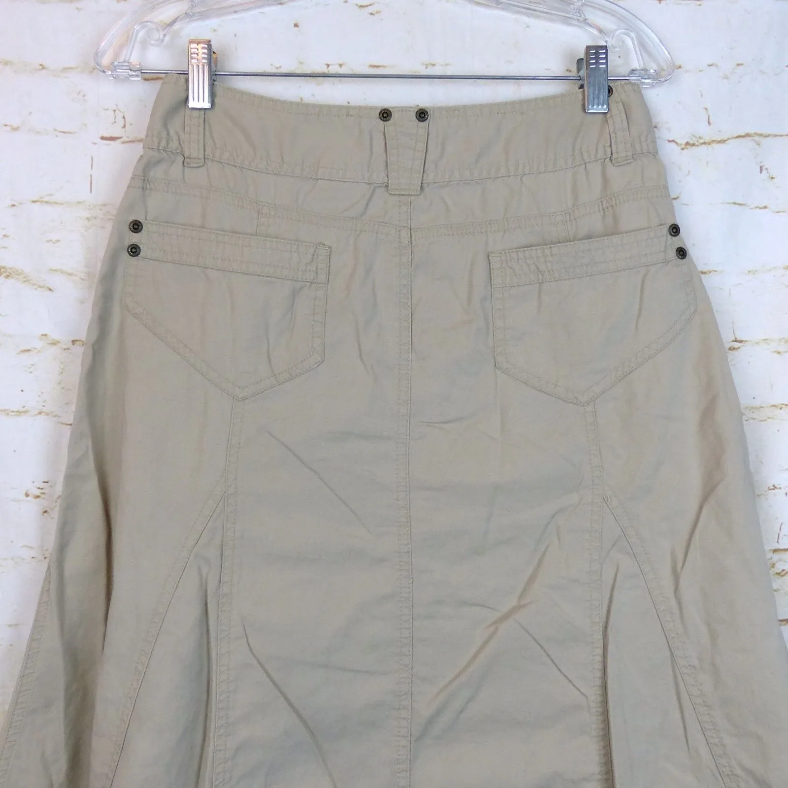 VTG Faded Glory Skirt 8 Khaki Cotton Cargo A-Line Godet Flared Midi Utility Y2K - Image 9