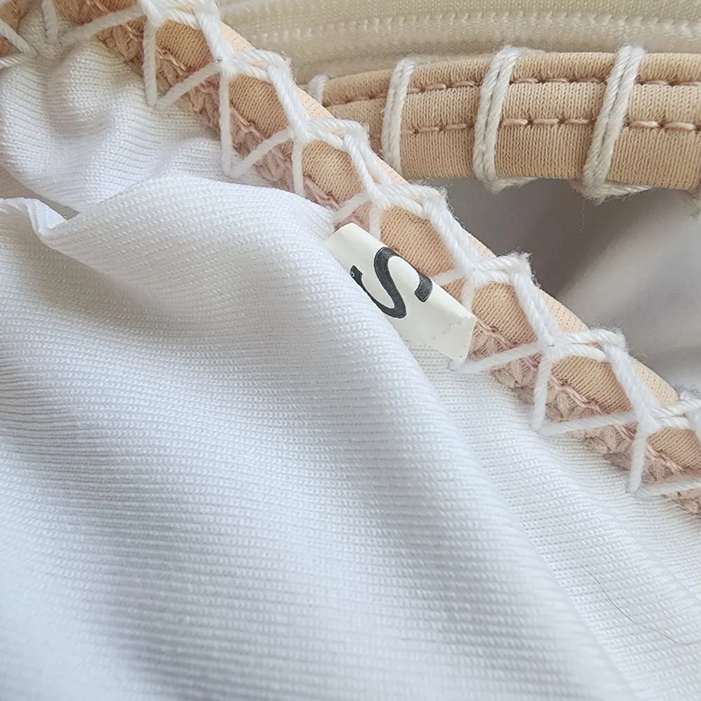 White & Beige Ribbed Bikini Top (S) - Image 5