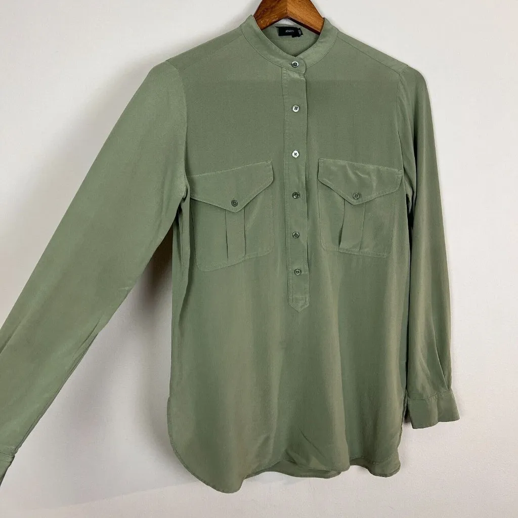 Joseph Silk Blouse Top Womens 36‎ FR 4 US Sage Green Crepe Long Sleeve Pullover - Image 4