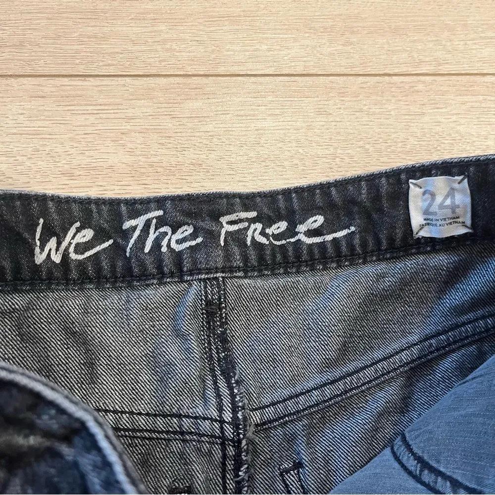 We the Free People Bailey Black Denim Frayed Raw Hem Jean Mini Skirt Size 24 - Image 6