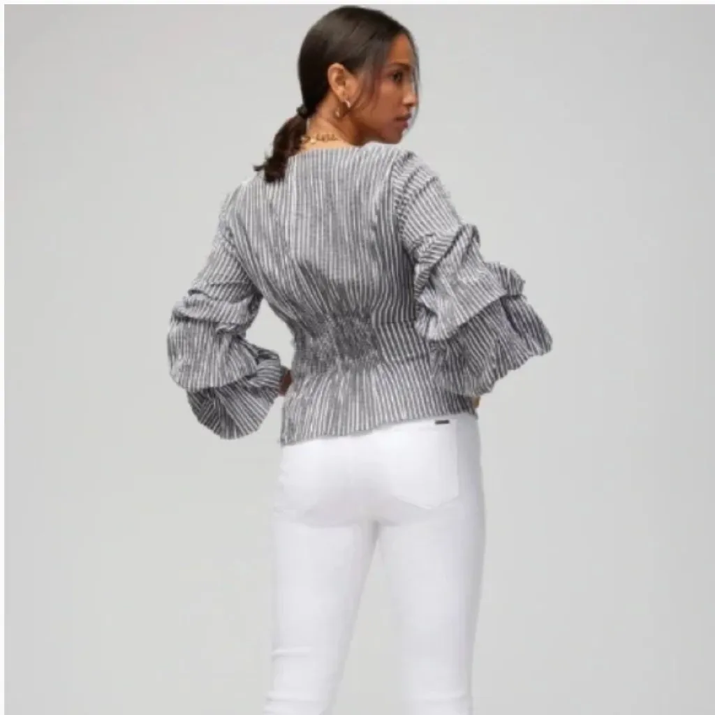 White House Black Market Striped V-Neck Top Gray Stripe 0 - Image 3