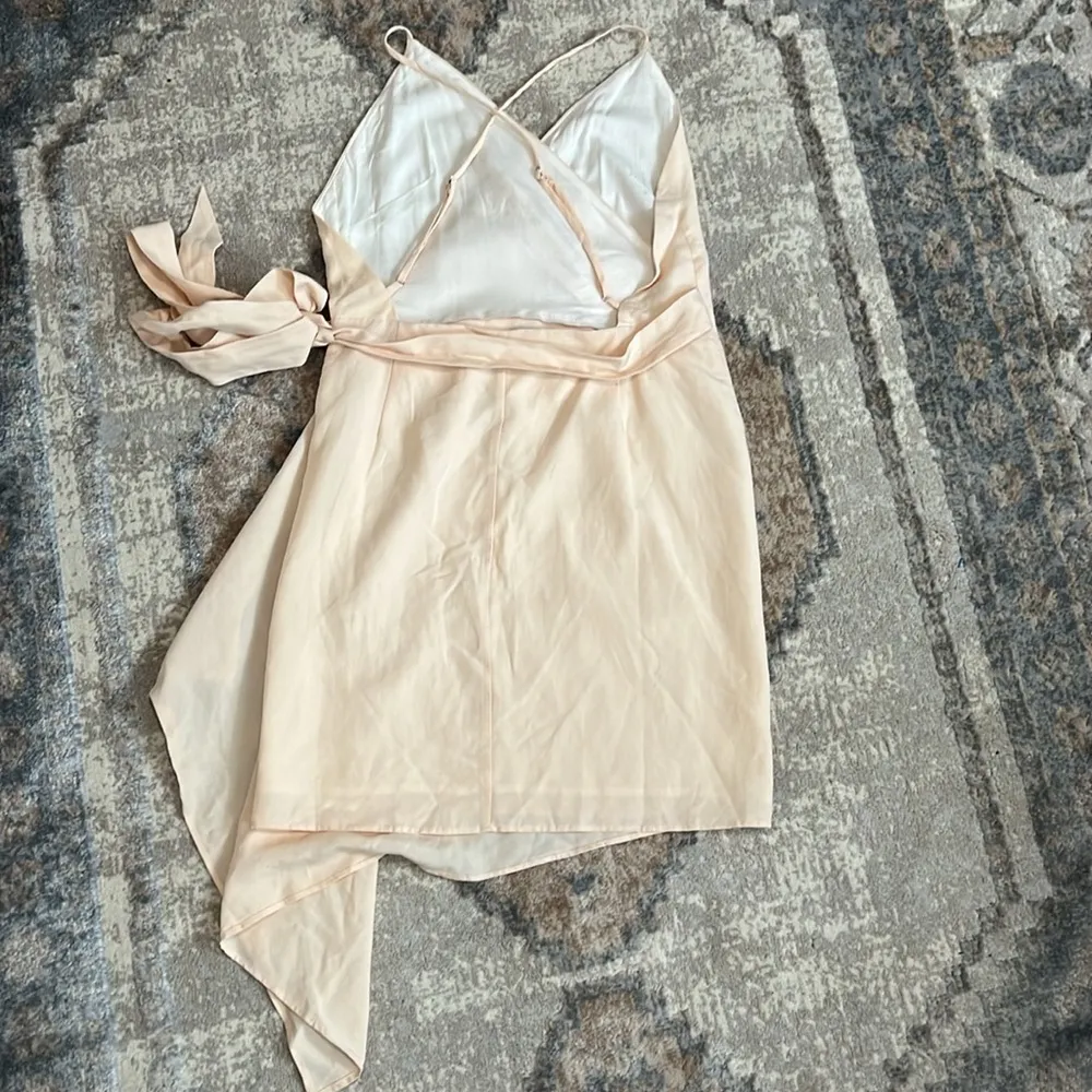 LPA (NWT) Light Pink Cross Back Tencil Linen Blend Mini Wrap Dress, Size M - Image 6