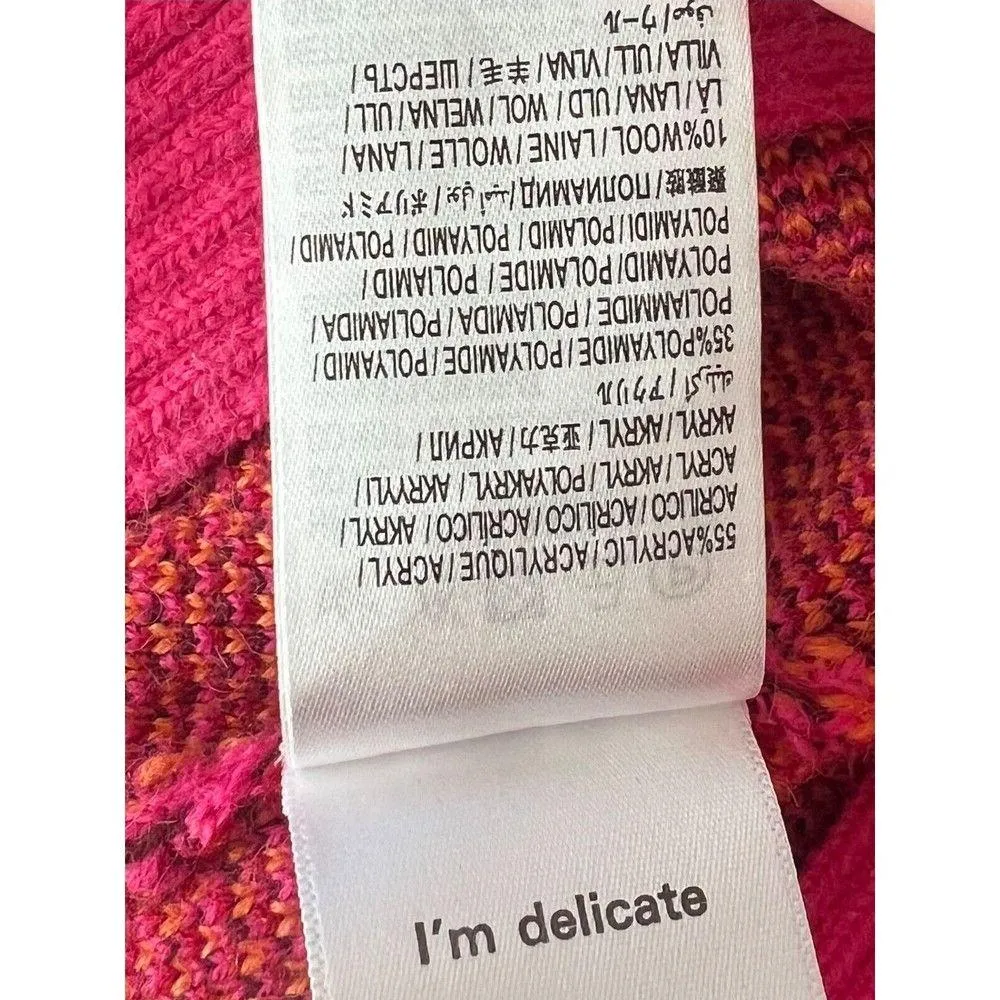 FARM RIO Cutout Asymmetrical Knit Bold Pink Floral Turtleneck Wool Blend Sweater - Image 14