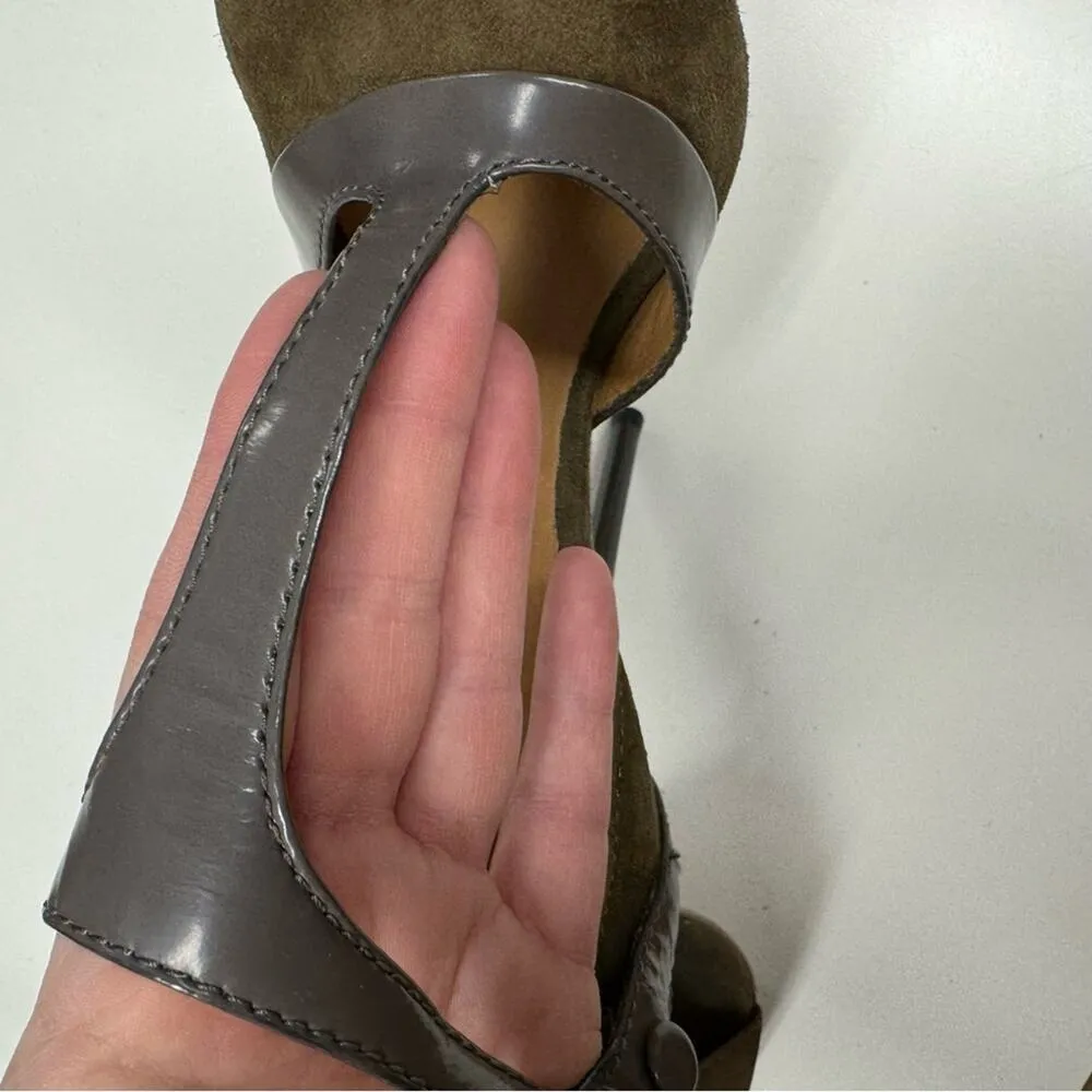 L.A.M.B. Olive Green & Grey Leather Contrast Stiletto Heels Womens 6 Y2K Suede - Image 11