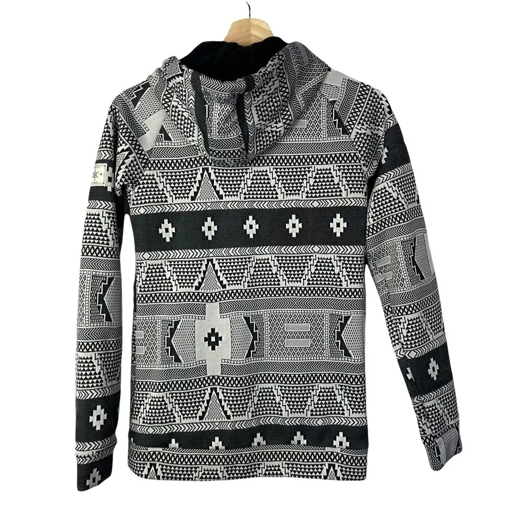 O'Neill Black & White Pullover Aztec Hooded Sweatshirt XS - Image 2