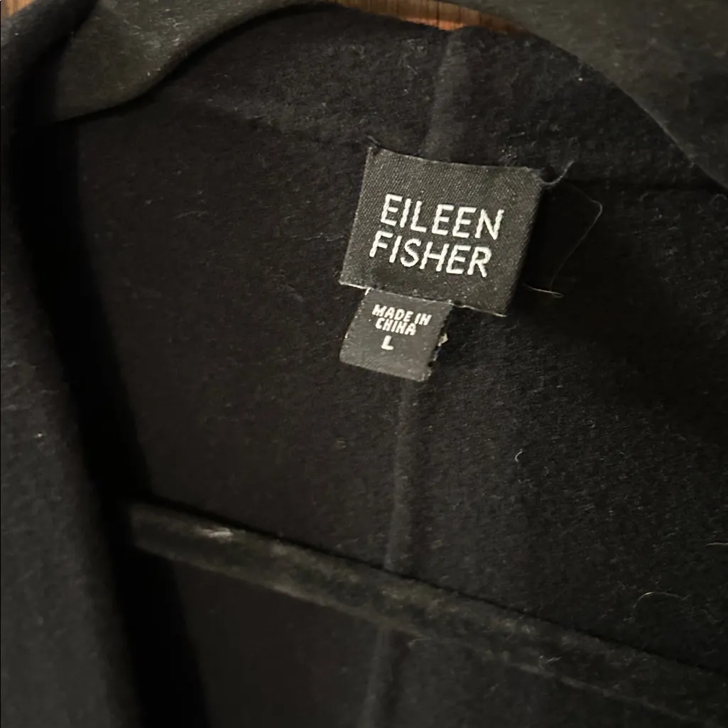 Eileen Fisher Virgin Wool Blazer Jacket Black Open Front Minimalist Large - Image 3