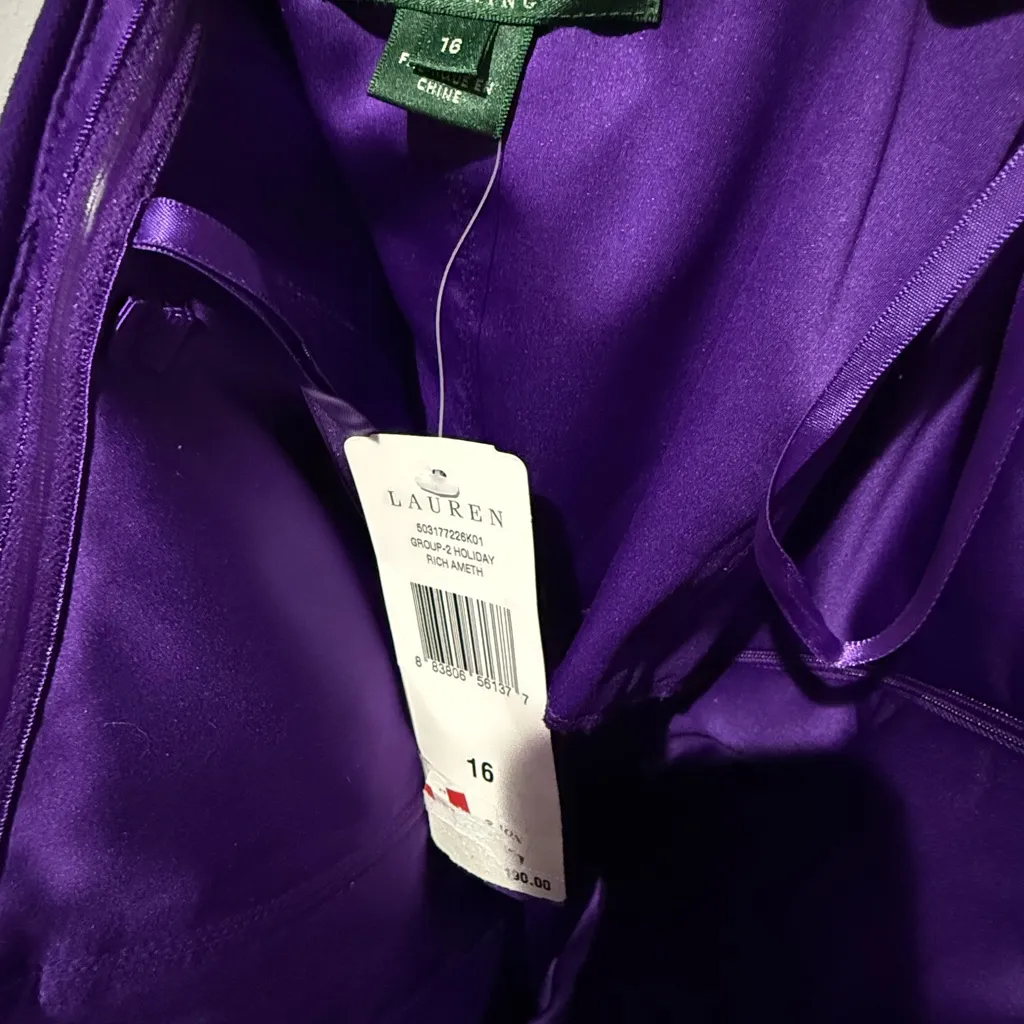 Lauren Ralph Lauren Evening Women Gown Violet  Purple‎ 16 Ruched Bodice NWT S - Image 9