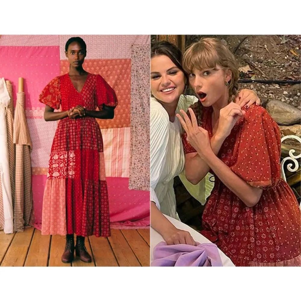 New Christy Dawn Lianne Red Patchwork Midi Dress As Seen on Taylor Swift Medium - Image 2