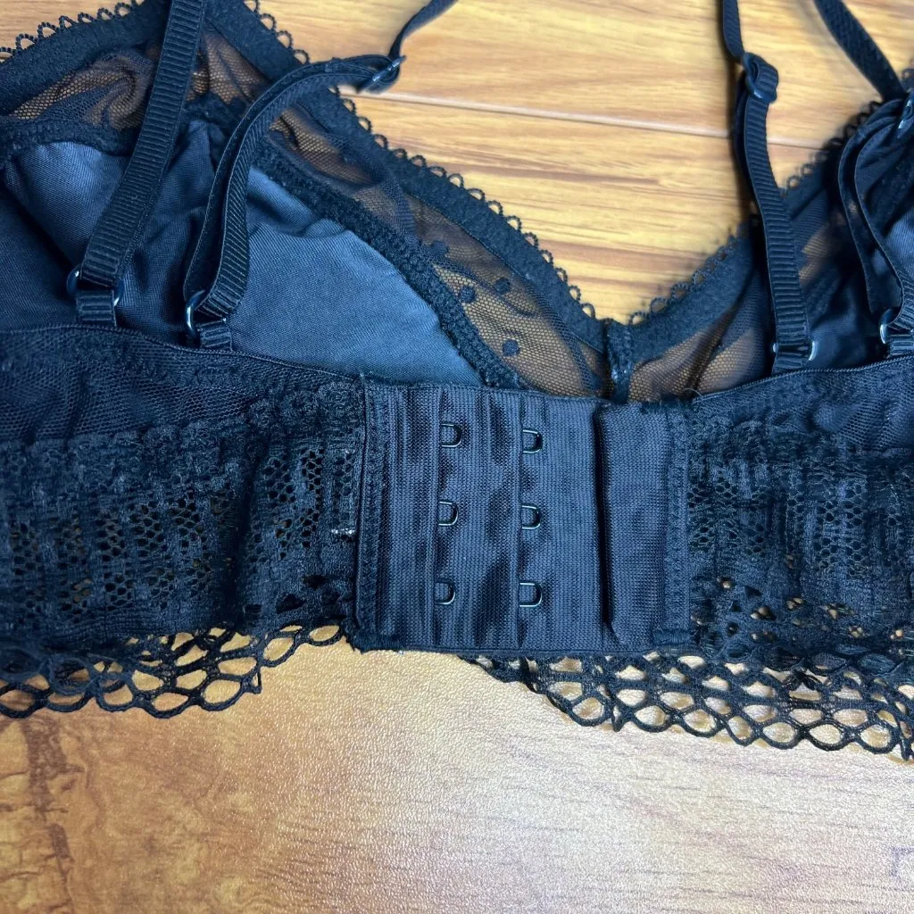 Victoria's Secret Lace Bralette Size XS Black Mesh‎ Detail Adjustable - Image 5