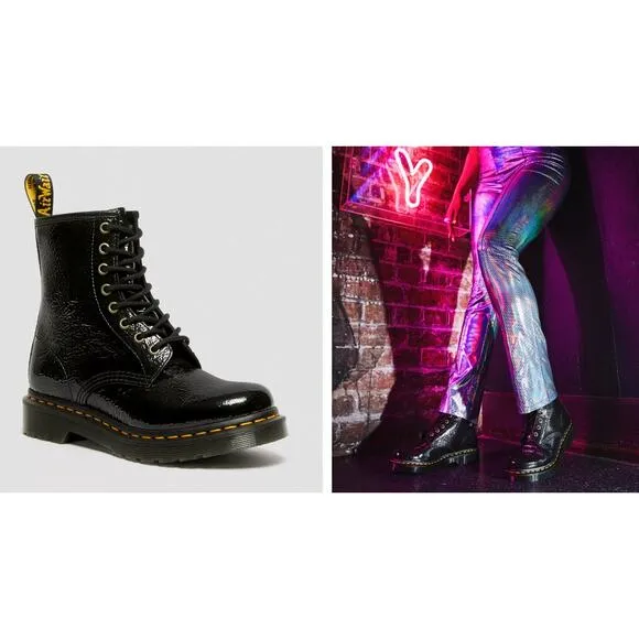 Dr. Martens Black 1460 Distressed Patent Boot NEW Size 6 - Image 2