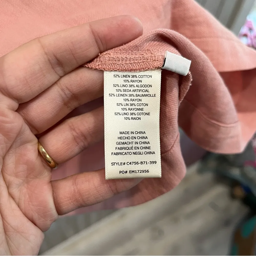 Cloth & Stone Linen Blend Top Pink High Neck Career Popover Long Sleeve - Image 4