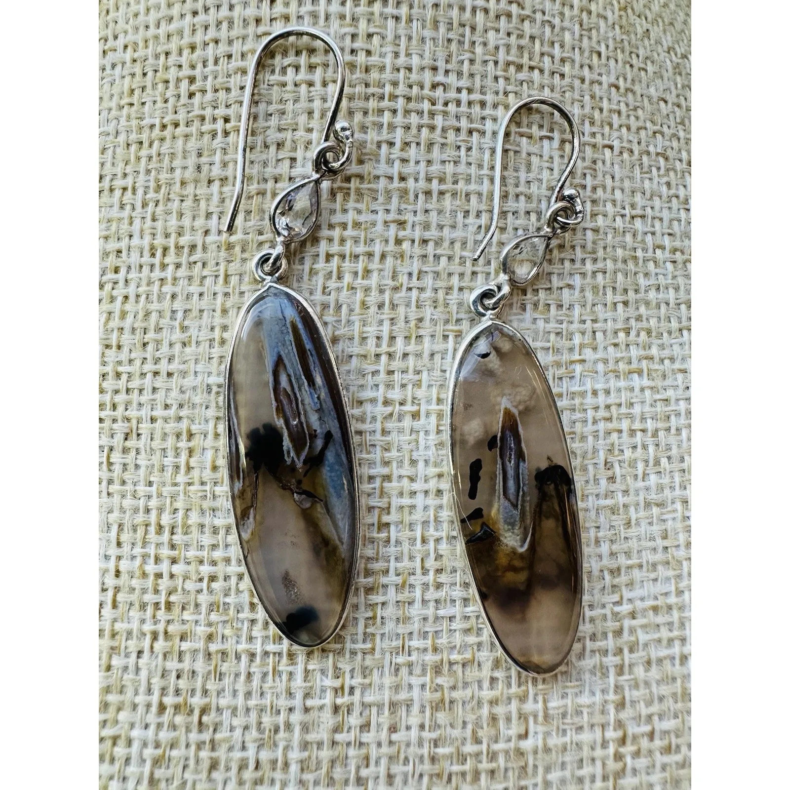 Herkemer Diamond Translucent Montana Agate Sterling‎ Silver Dangle Earrings - Image 5
