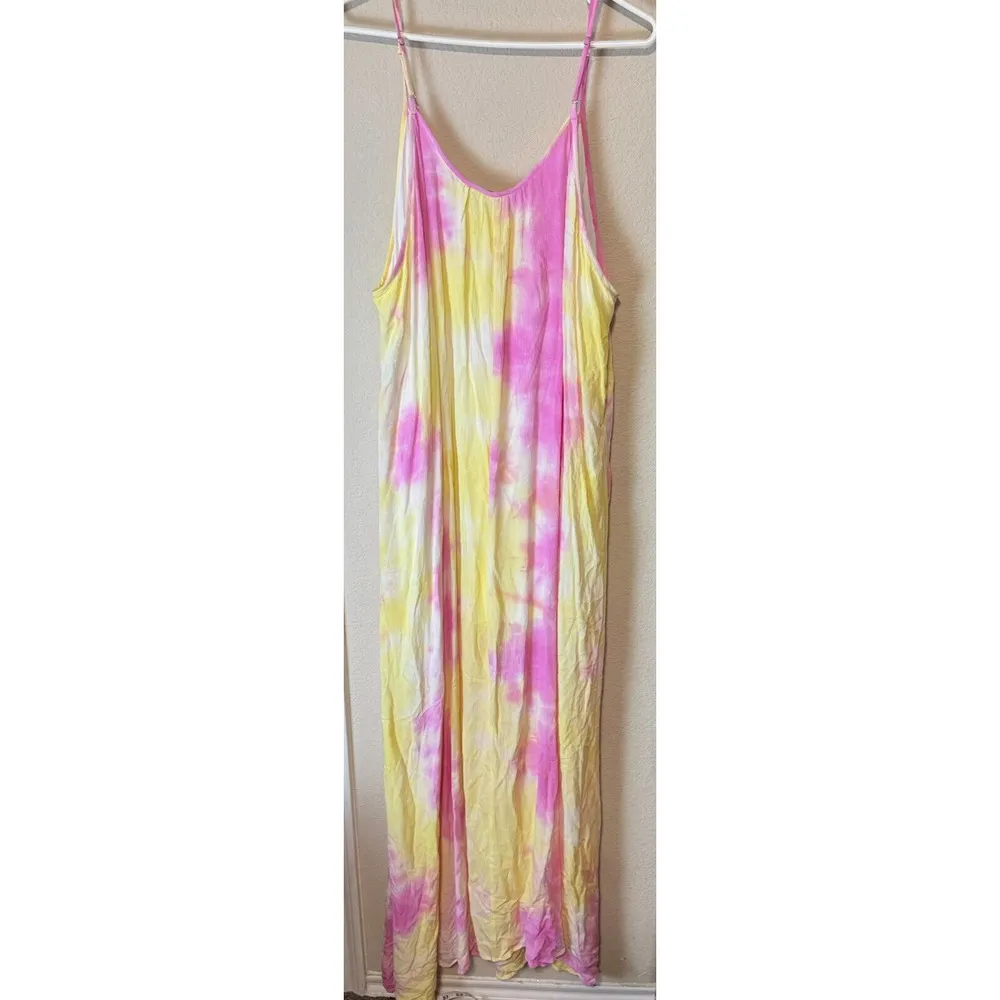 Pink & Yellow Tie Dye Maxi Dress XL Kori Sleeveless gauzy flowy vacation cruise - Image 5
