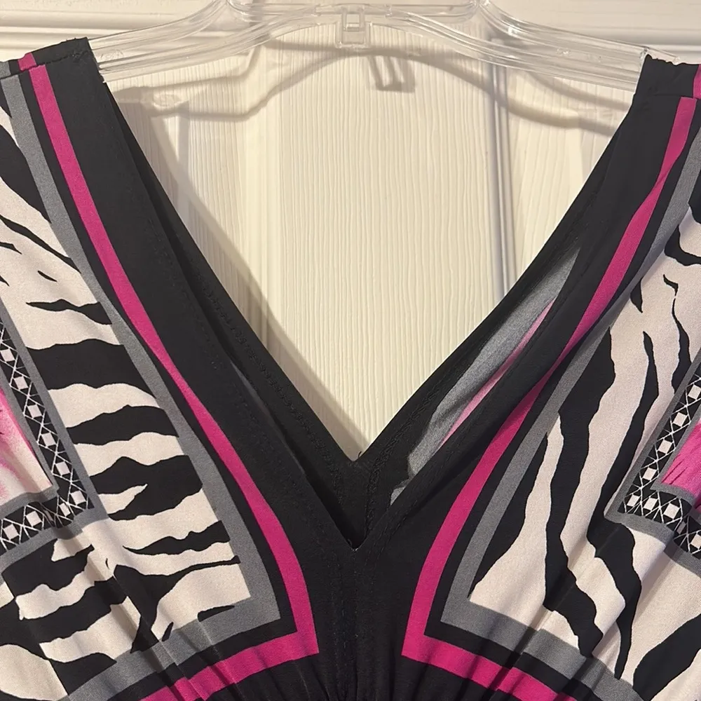 Body Central Black & Purple Floral & Zebra Print Dress Small - Image 3