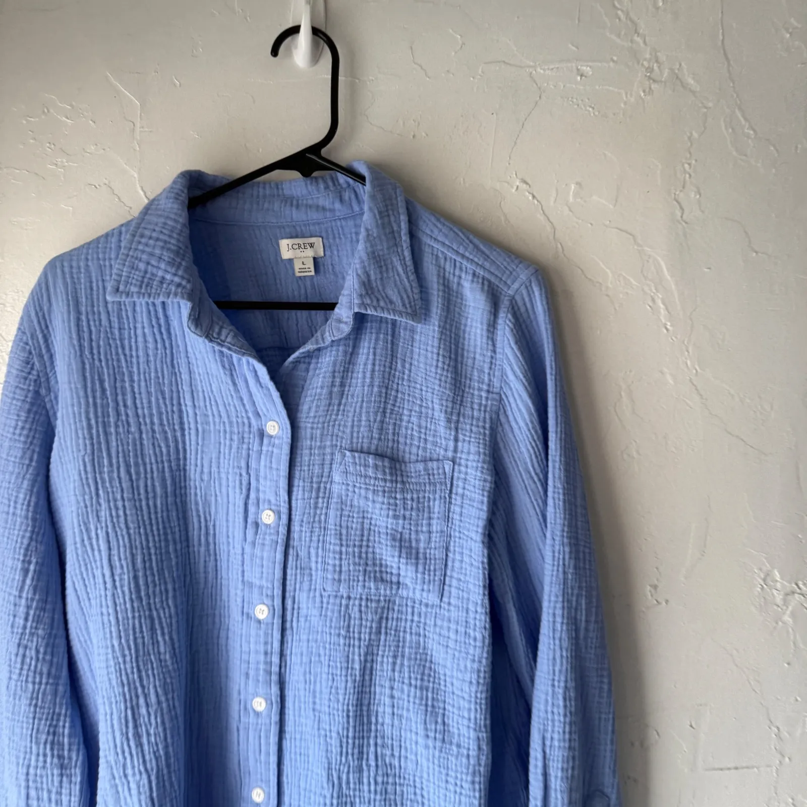 J. Crew Gauze Button Down Shirt Light Blue Long Sl 100% Cotton Women's Size L - Image 5