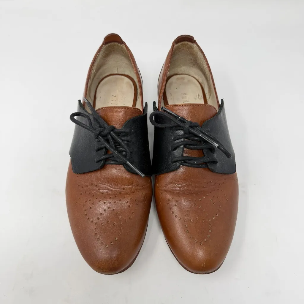 Freda Salvador Tan Black Leather Oxford Change Cognac Lace Womens Size 6 Brown - Image 12