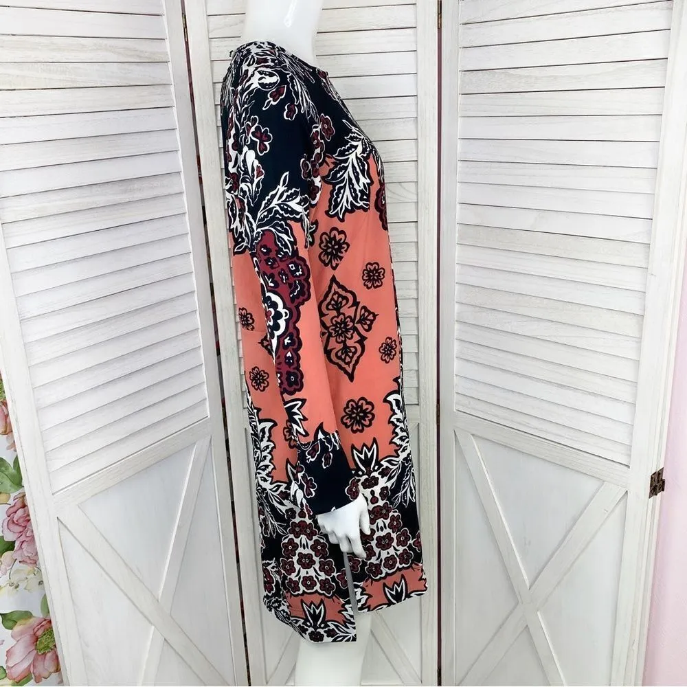 H&M All Over Print Tunic Dress Coral Black 2 Long Sleeve - Image 3