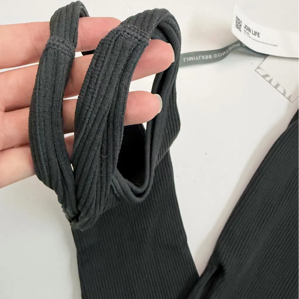 Zara Leggings Stirrups Tights Ribbed Limitless Contour Collection Dark Green - Image 3