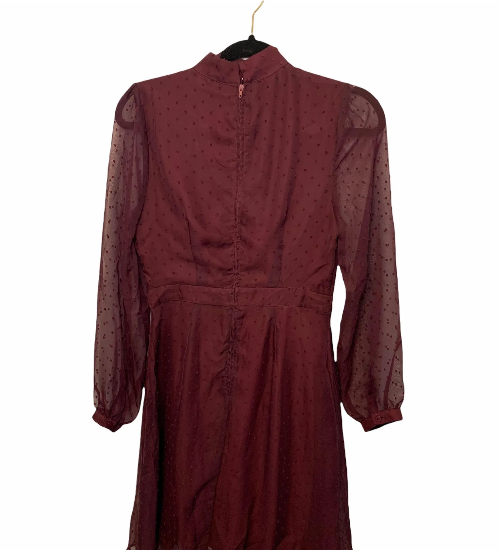 burgundy sheer sleeve dress - Image 3
