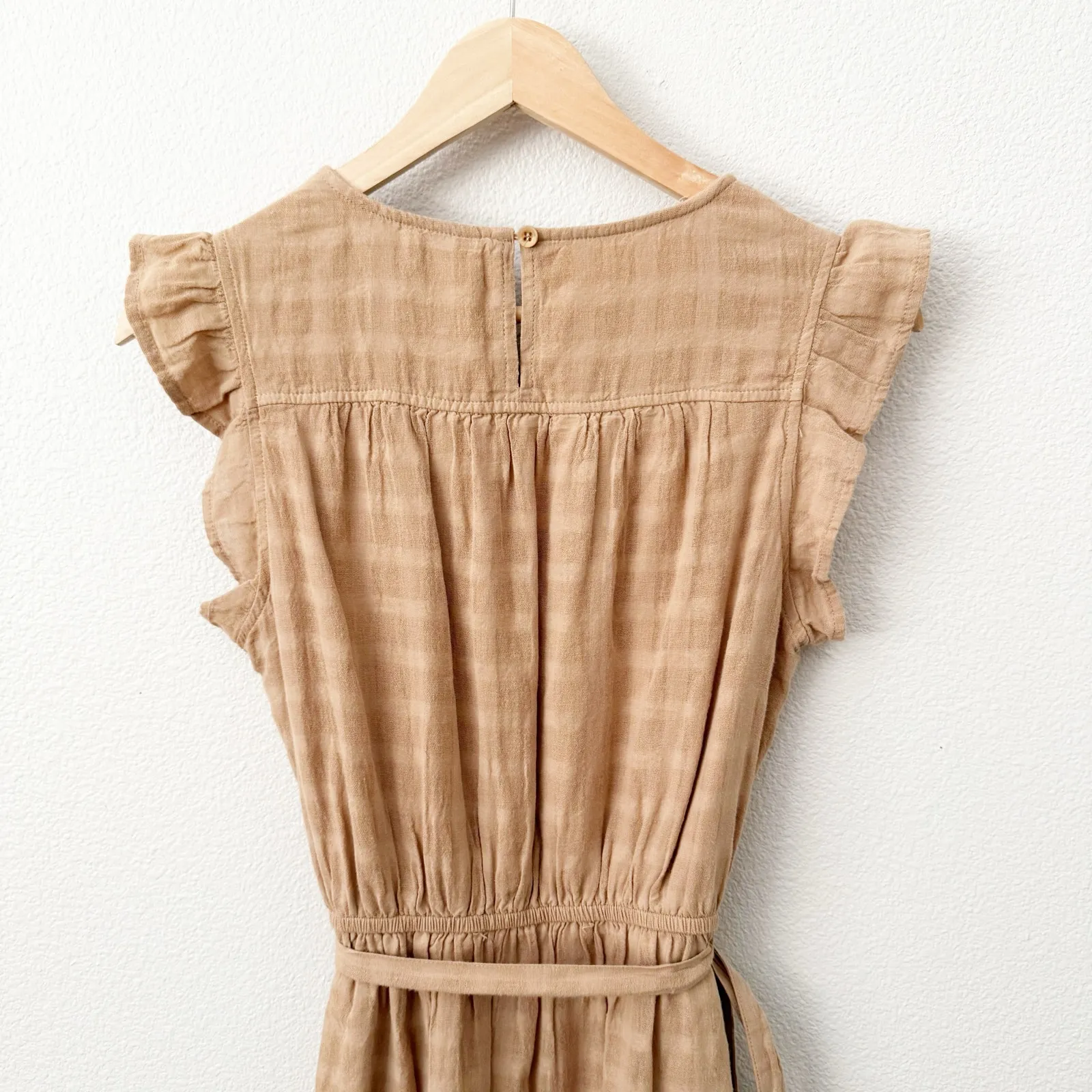 VELVET HEART | Tabitha Tan Nude Flutter Sleeve Stripe Dress Belted | Size Small - Image 5