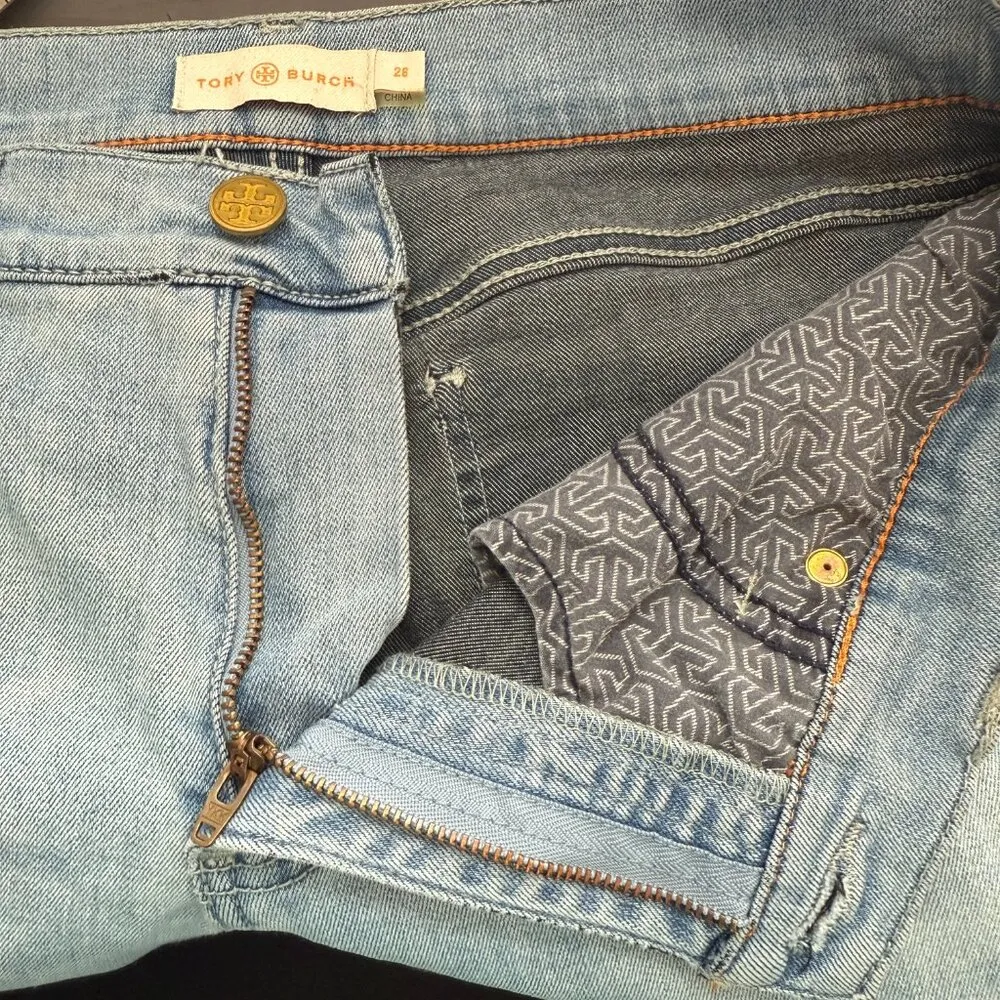 Tory Burch Straight Leg Denim Jeans Womens 28 Blue Stretch Logo Designer Classic - Image 10